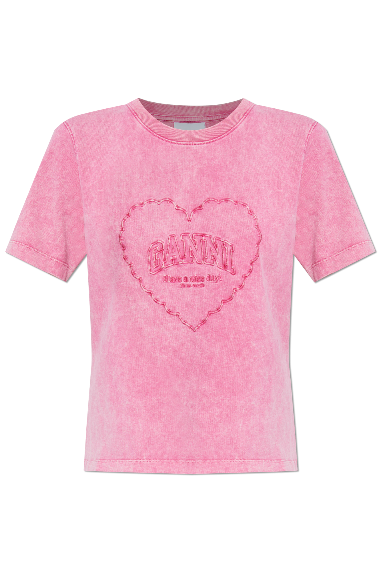 Pink T-shirt with embroidered logo Ganni - Vitkac France